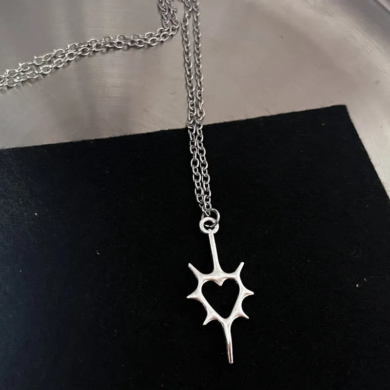Y2K Flail – collier avec pendentif en forme de cœur et de dents pour femmes et hommes, breloque Grunge Punk, bijoux à la mode 