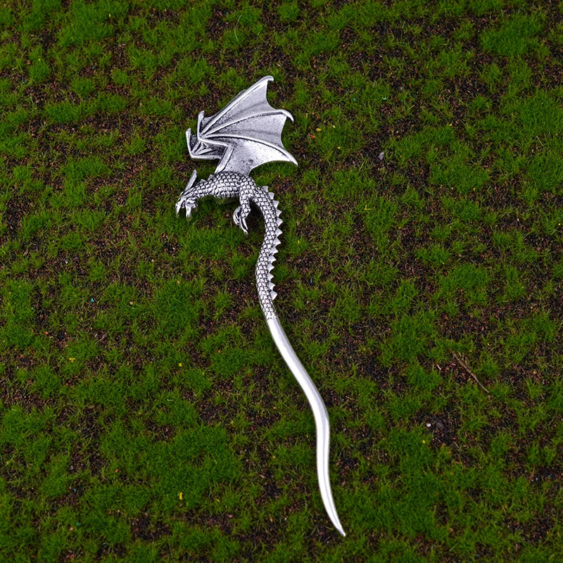 Bâtonnets à cheveux Dragon éthique, hache argentée, épée, accessoires pour cheveux, sorcière, serpent, Triple lune, pentagramme, épingle à cheveux