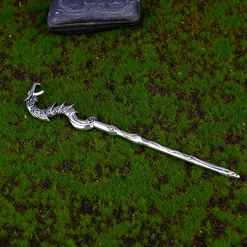 Bâtonnets à cheveux Dragon éthique, hache argentée, épée, accessoires pour cheveux, sorcière, serpent, Triple lune, pentagramme, épingle à cheveux