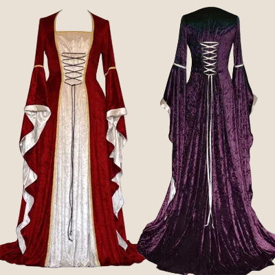 Robe de soirée rétro pour femmes, Costume d'halloween, Robe Noble de cour Cosplay, manches cloche anciennes, Costume de princesse