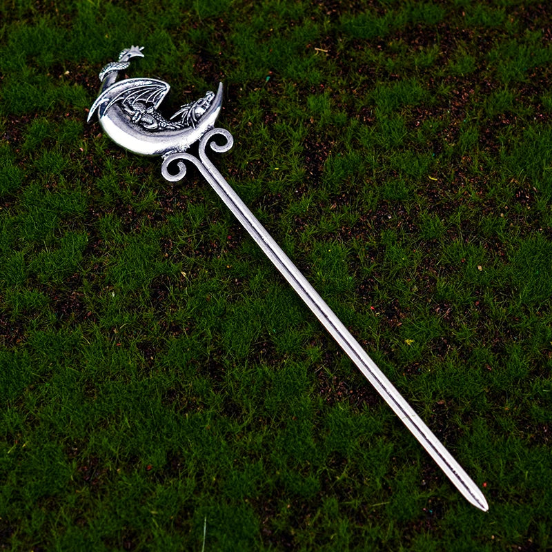 Bâtonnets à cheveux Dragon éthique, hache argentée, épée, accessoires pour cheveux, sorcière, serpent, Triple lune, pentagramme, épingle à cheveux