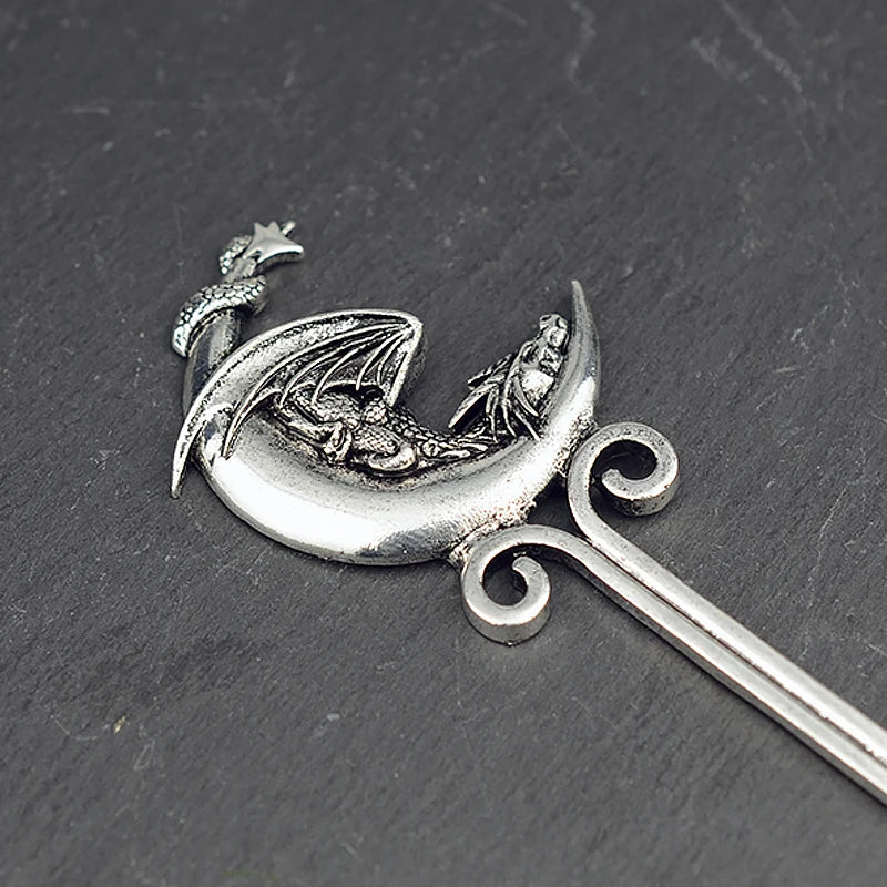 Bâtonnets à cheveux Dragon éthique, hache argentée, épée, accessoires pour cheveux, sorcière, serpent, Triple lune, pentagramme, épingle à cheveux