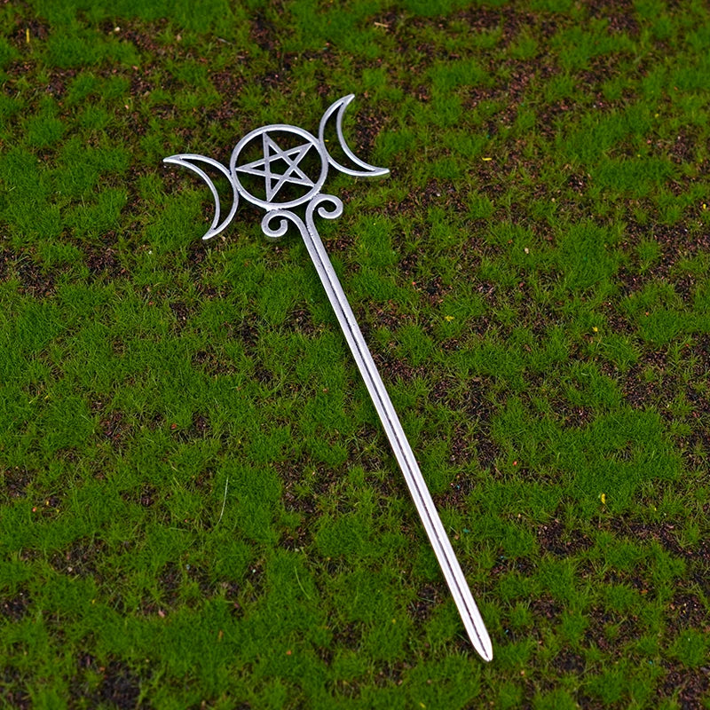 Bâtonnets à cheveux Dragon éthique, hache argentée, épée, accessoires pour cheveux, sorcière, serpent, Triple lune, pentagramme, épingle à cheveux