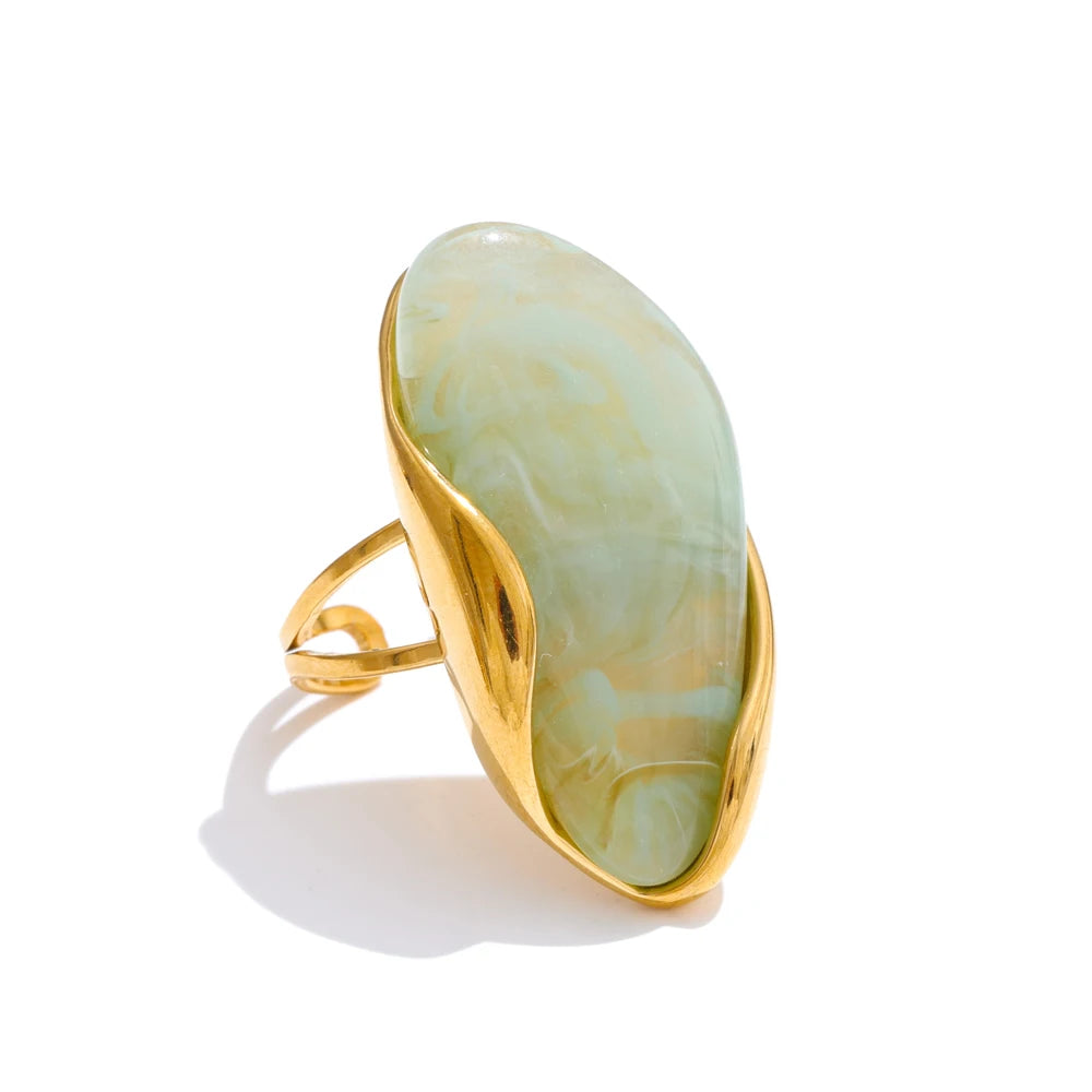 Yhpup nouveau Design marron vert Beige résine géométrique réglable anneau doré PVD acier inoxydable antirouille doigt bijoux cadeau