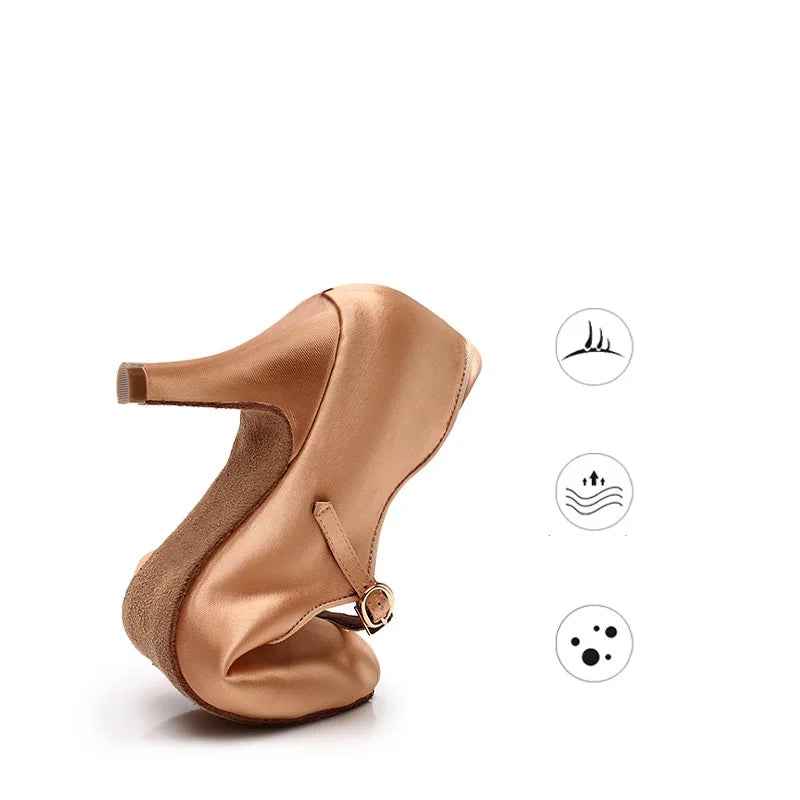 Chaussures de danse modernes pour femmes, baskets Standard en Satin à semelles souples, chaussures d'entraînement pour salle de bal, valse, Tango pour dames