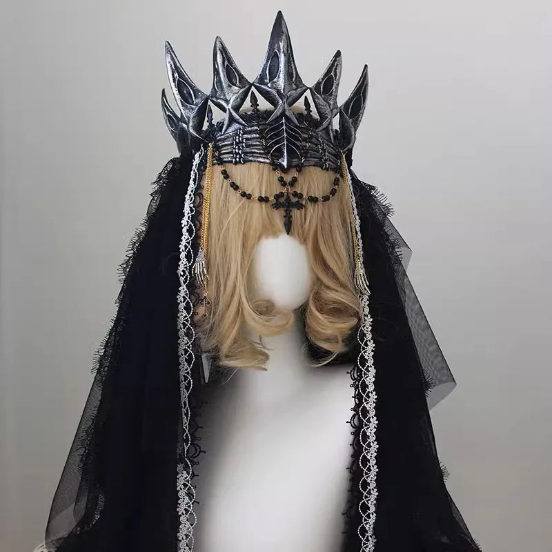 Couronne foncée gothique, voile en dentelle noire, coiffure à la mode pour femmes, accessoires Anime, accessoires de Cosplay, accessoires pour cheveux Lolita