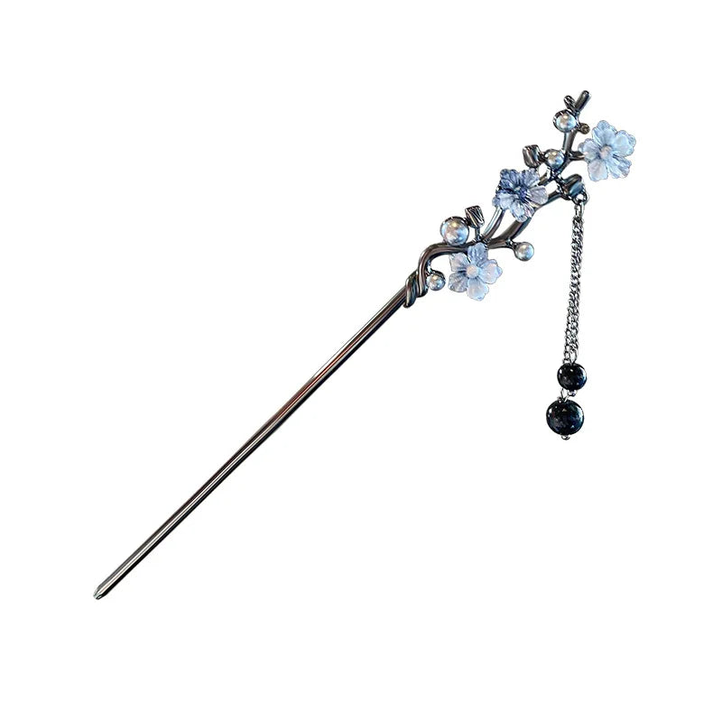 Épingle à cheveux pour femmes, fleur, pompon, perles noires
