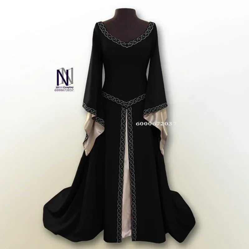Robe de cosplay vintage médiévale Renaissance pour femme – Taille corset, longueur maxi, idéale pour Halloween