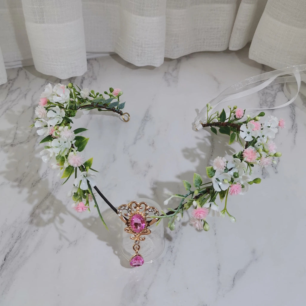 Couronne de fleurs, accessoires pour cheveux, décoration de chapeau, guirlandes florales printanières avec bijoux central luxueux