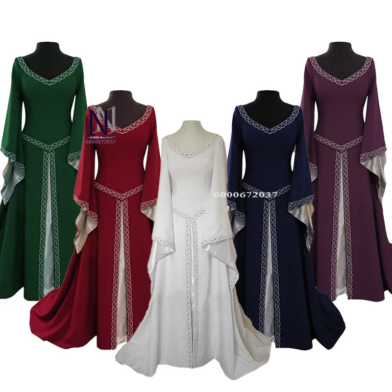 Robe de cosplay vintage médiévale Renaissance pour femme – Taille corset, longueur maxi, idéale pour Halloween