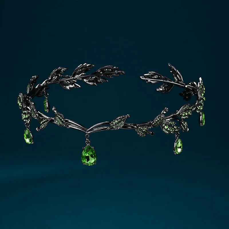 Vintage couronne diadème feuille de cristal elfe diadème cheveux accessoires pour femmes bijoux de Costume