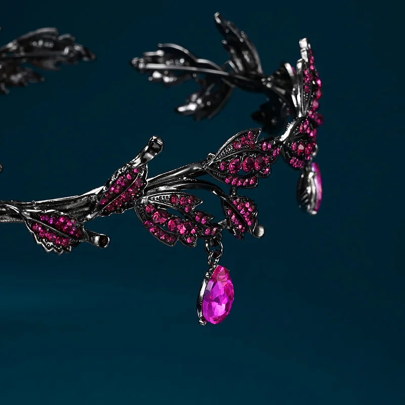 Vintage couronne diadème feuille de cristal elfe diadème cheveux accessoires pour femmes bijoux de Costume