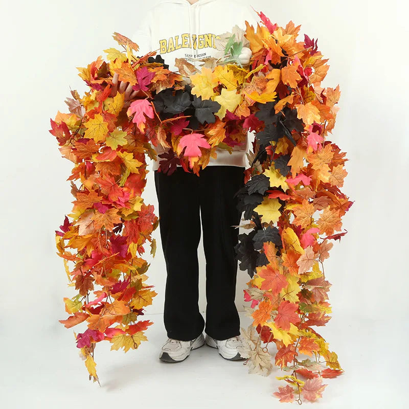 180CM automne feuille d'érable artificielle automne feuille d'érable vigne tenture murale guirlande décoration maison jardin Halloween cadeau de noël