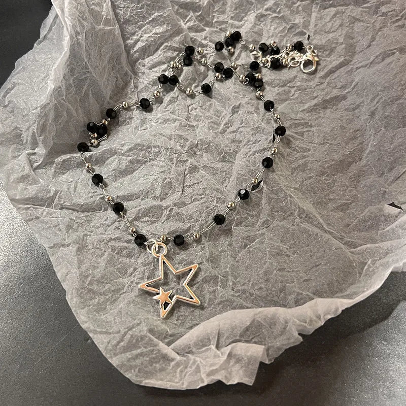 Collier Vintage avec pendentif étoile en corde de cuir pour femmes et hommes, couleur argent Antique, accessoires de bijoux esthétique Y2k