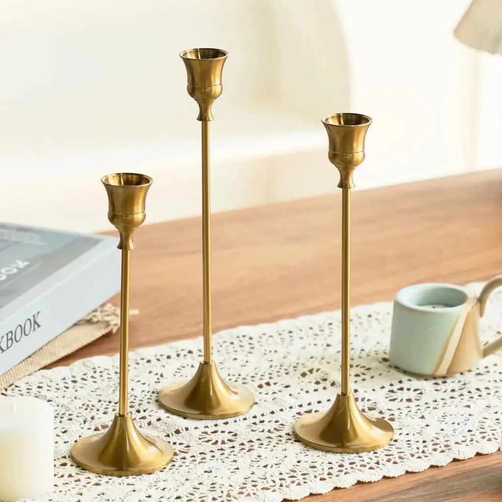 Kit de bougeoirs en laiton doré, 3 pièces, ensemble de bougeoirs décoratifs, support pour fête de mariage et salle à manger