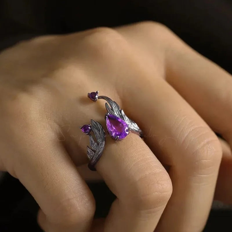 Bague elfe en Zircon violet de Style Punk rétro, anneau ouvert personnalisé, bijoux tendance et Cool pour femmes, cadeaux de vacances, nouvelle collection