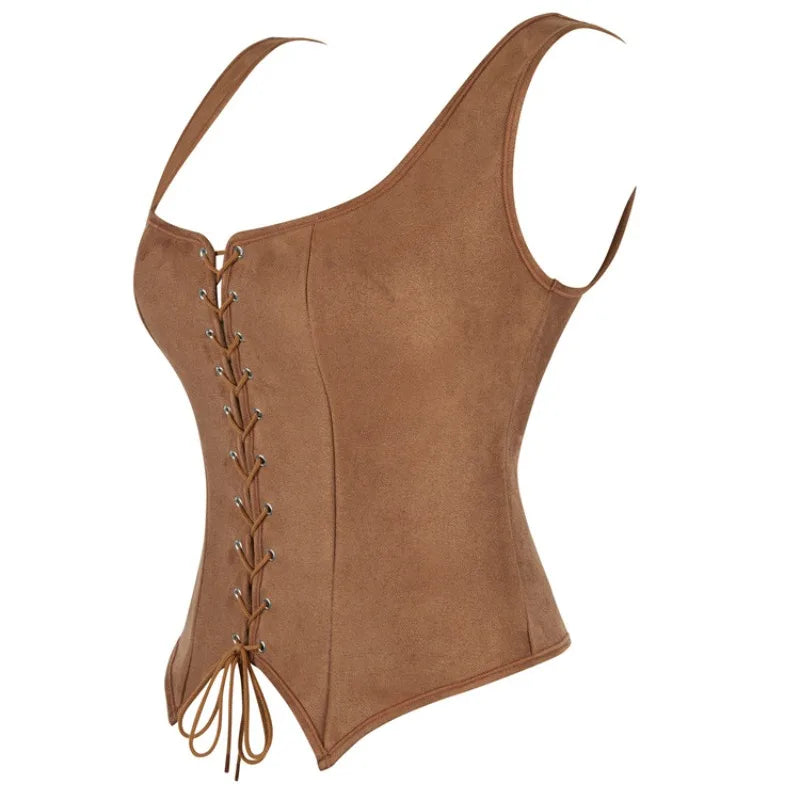 Corset en daim Vintage pour femmes médiévales, haut de Pirate victorien, gilet de dame, Costume de Cosplay Renaissance d'halloween