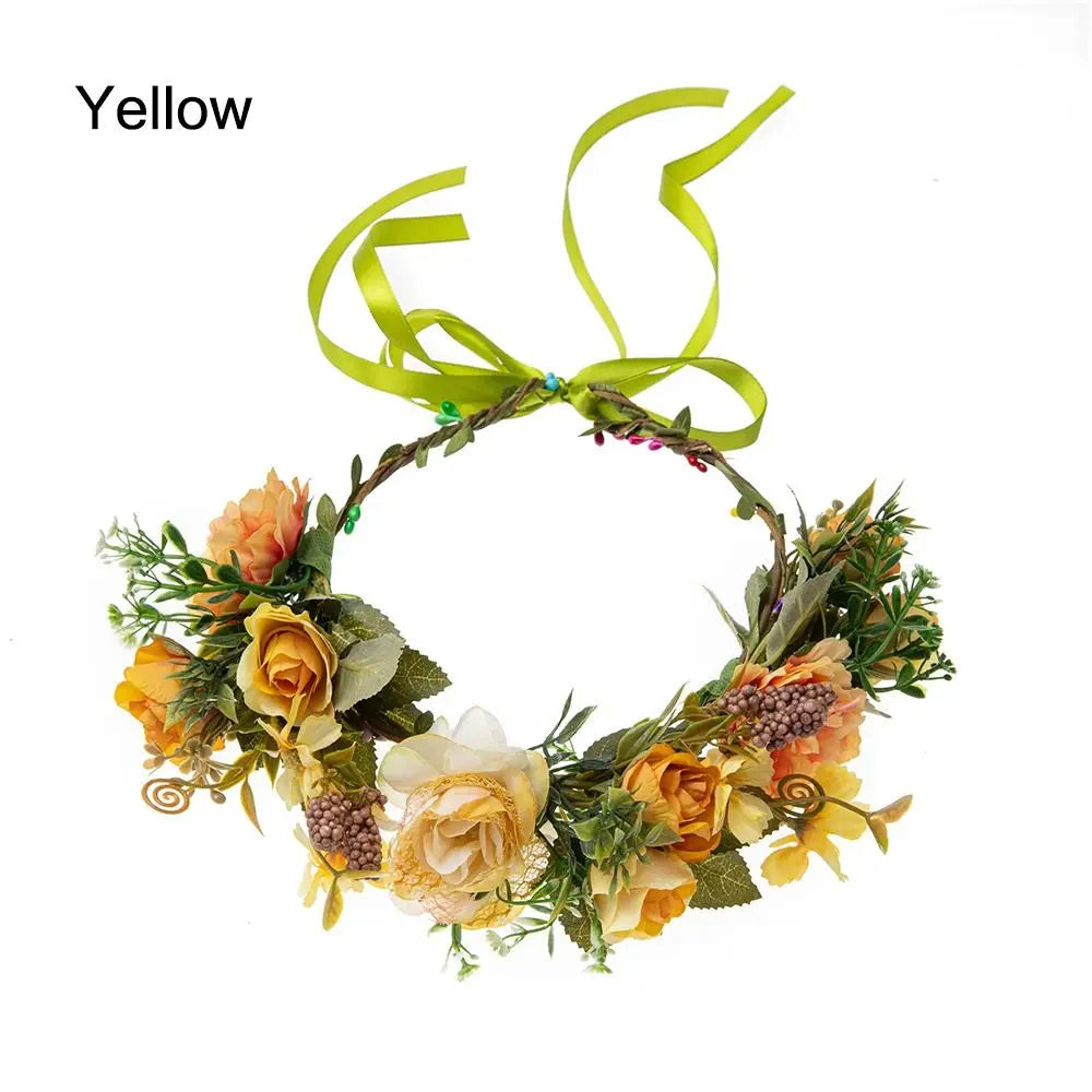 Couronne de fleurs pour femmes et filles, bande de sauna pour cuir chevelu vert, pièce de sauna, festival bohème, couronne de cheveux de mariage, accessoires photo, vêtements de sauna