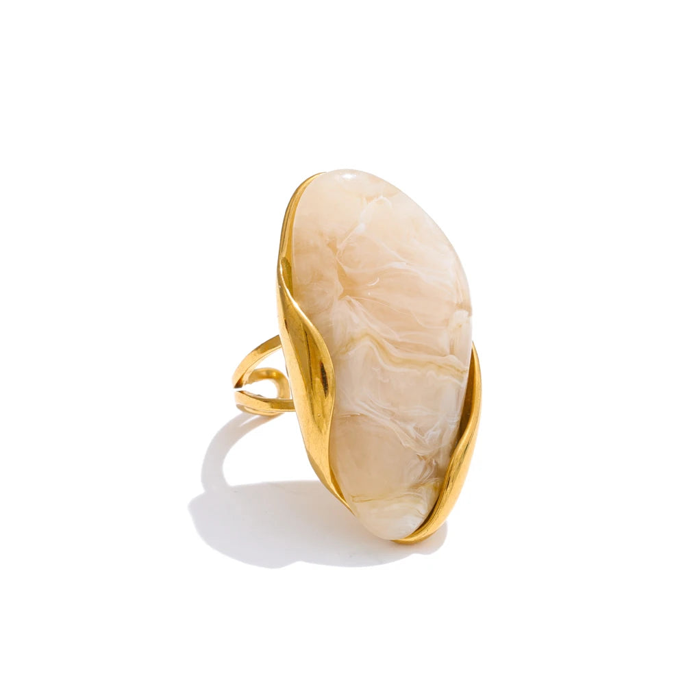 Yhpup nouveau Design marron vert Beige résine géométrique réglable anneau doré PVD acier inoxydable antirouille doigt bijoux cadeau