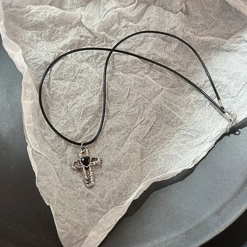 Collier Vintage avec pendentif étoile en corde de cuir pour femmes et hommes, couleur argent Antique, accessoires de bijoux esthétique Y2k