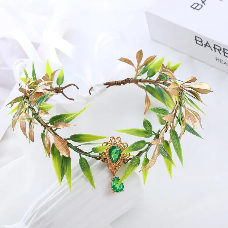 Coiffure couronne de feuilles de fée de la forêt enchantée – Accessoire de costume délicat pour femme pour cosplay princesse elfe d'Halloween