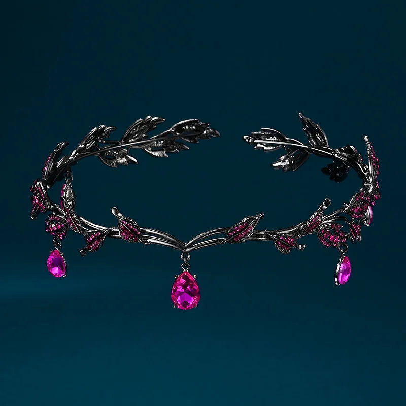 Vintage couronne diadème feuille de cristal elfe diadème cheveux accessoires pour femmes bijoux de Costume