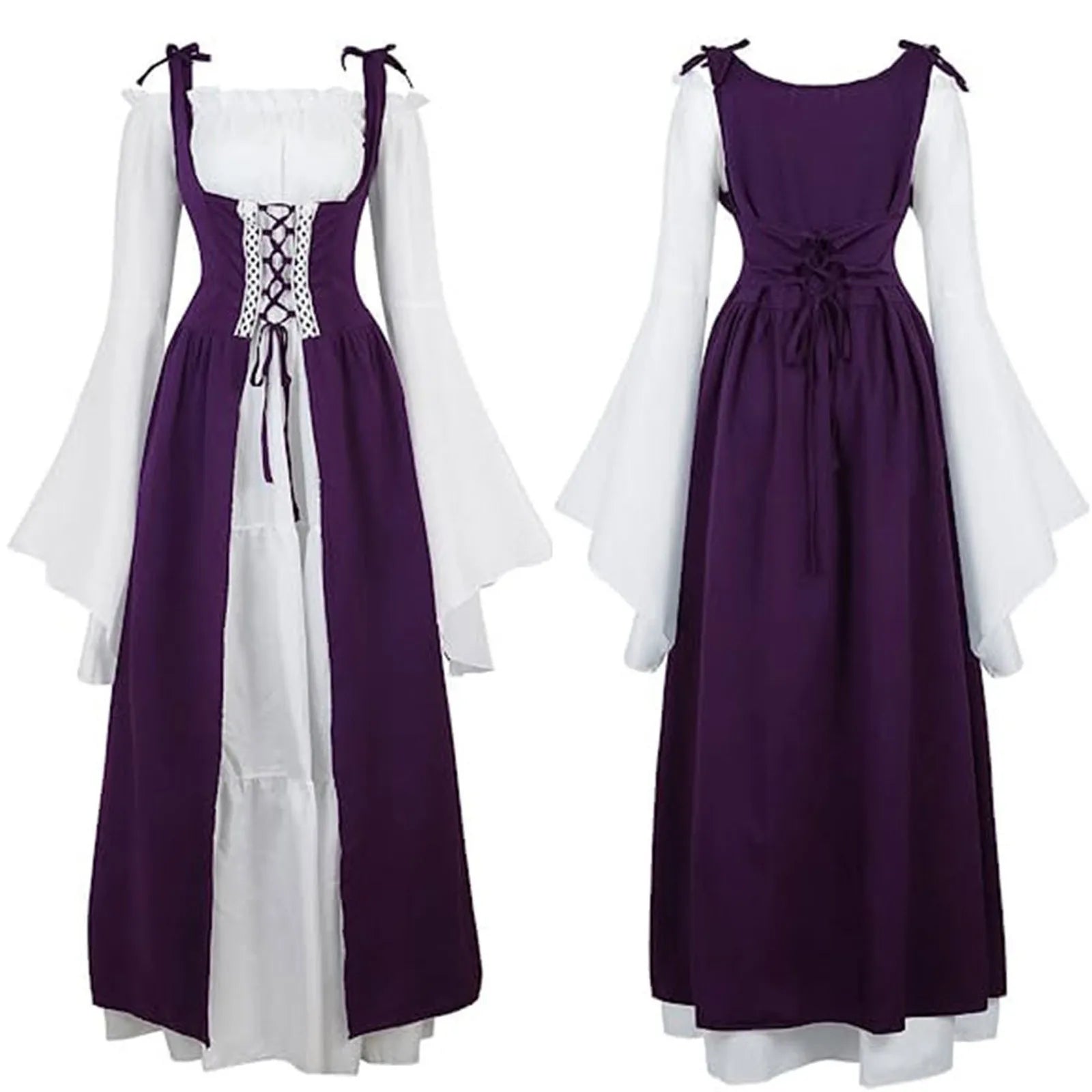 Robe à lacets vintage médiévale pour femme, corset bandage, robe élégante, manches à volants, club de fête, Halloween