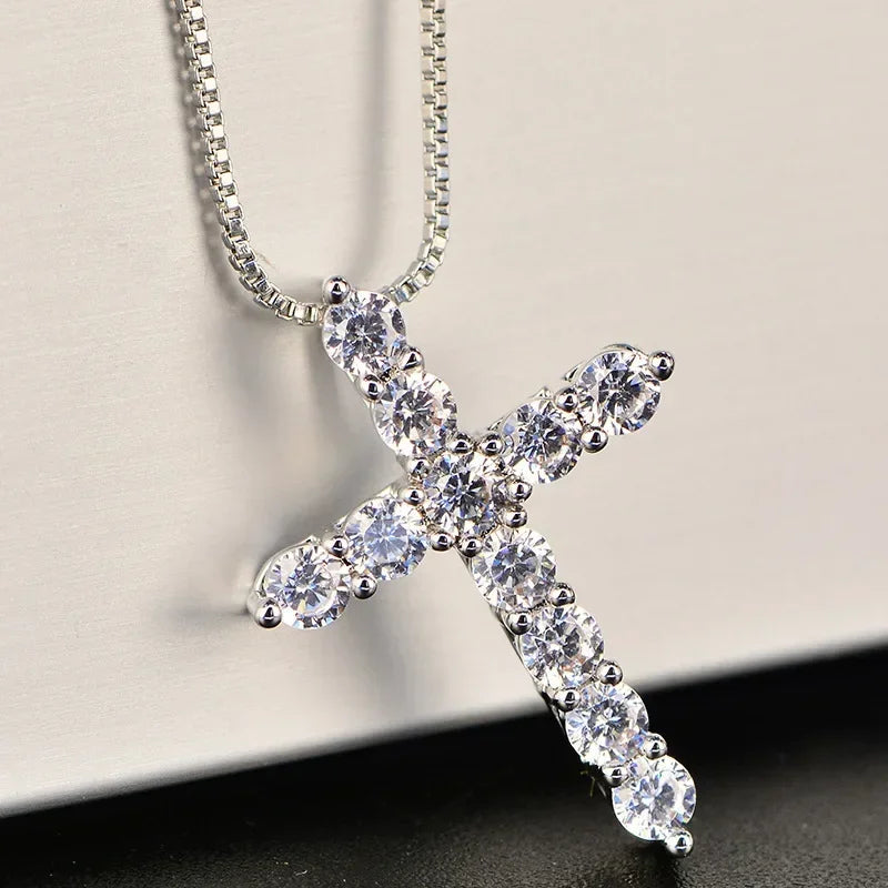 Kpop – collier étoile brillante pour femmes, pendentif croix en cristal Zircon Y2K, chaîne de clavicule couleur argent Antique pour filles