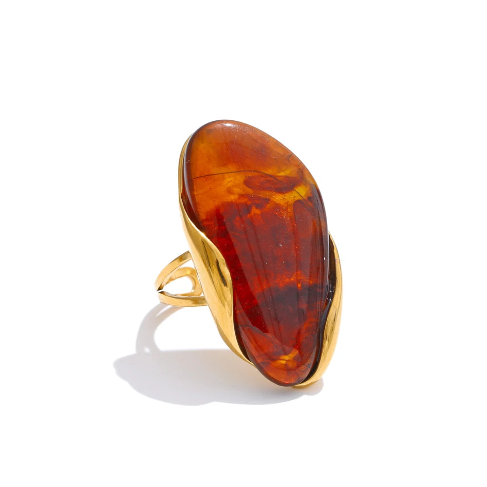 Yhpup nouveau Design marron vert Beige résine géométrique réglable anneau doré PVD acier inoxydable antirouille doigt bijoux cadeau