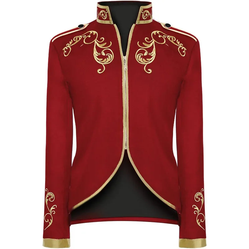 Costume à fleurs brodées pour hommes, Style britannique, blanc/bleu/rouge, manteau de fête de danse de mariage, robe de spectacle sur scène de chanteur, Blazer