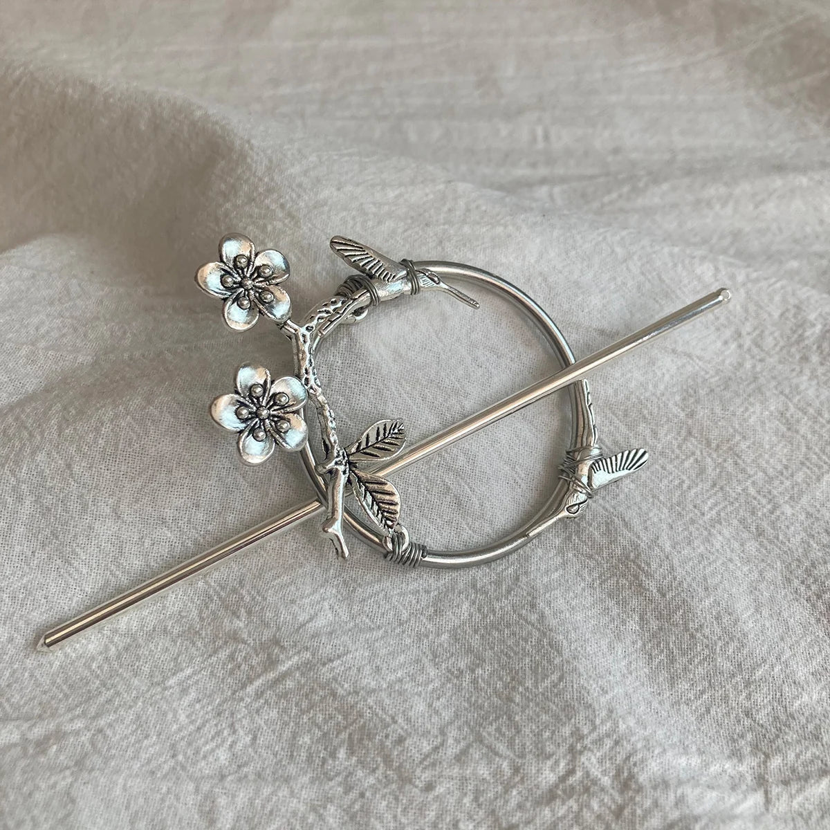 Elf Hair Fork Hair Stick Brooch Pin, BarCord with Flores Ramita C.P.