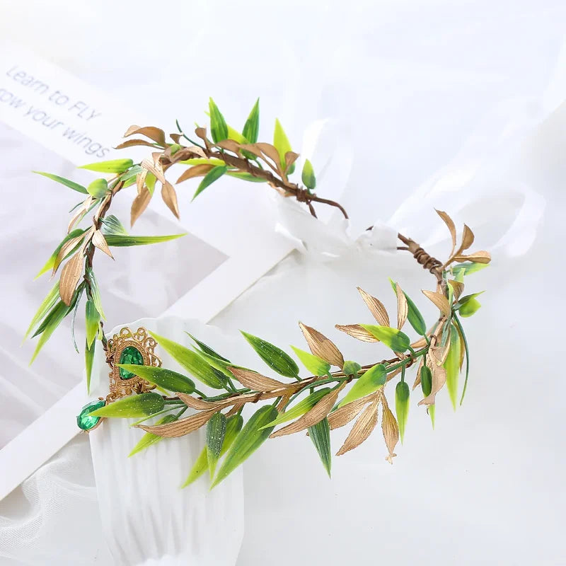 Coiffure couronne de feuilles de fée de la forêt enchantée – Accessoire de costume délicat pour femme pour cosplay princesse elfe d'Halloween