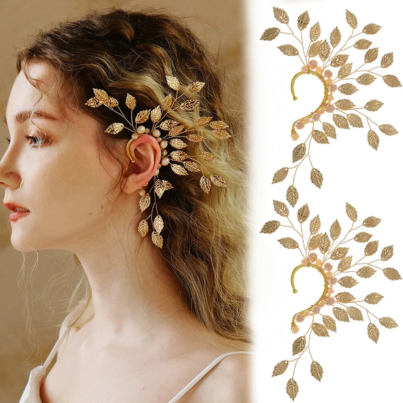 Boucles d'oreilles en alliage de feuilles et de fleurs, Non perforées, douces et brillantes pour femmes, manchette d'oreille exagérée, bijoux cadeau de fête d'anniversaire