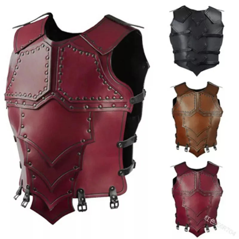 Steampunk – armure Viking réglable en Faux cuir, clôture équestre, poitrine et plaque arrière pour Costume de Cosplay d'halloween médiéval