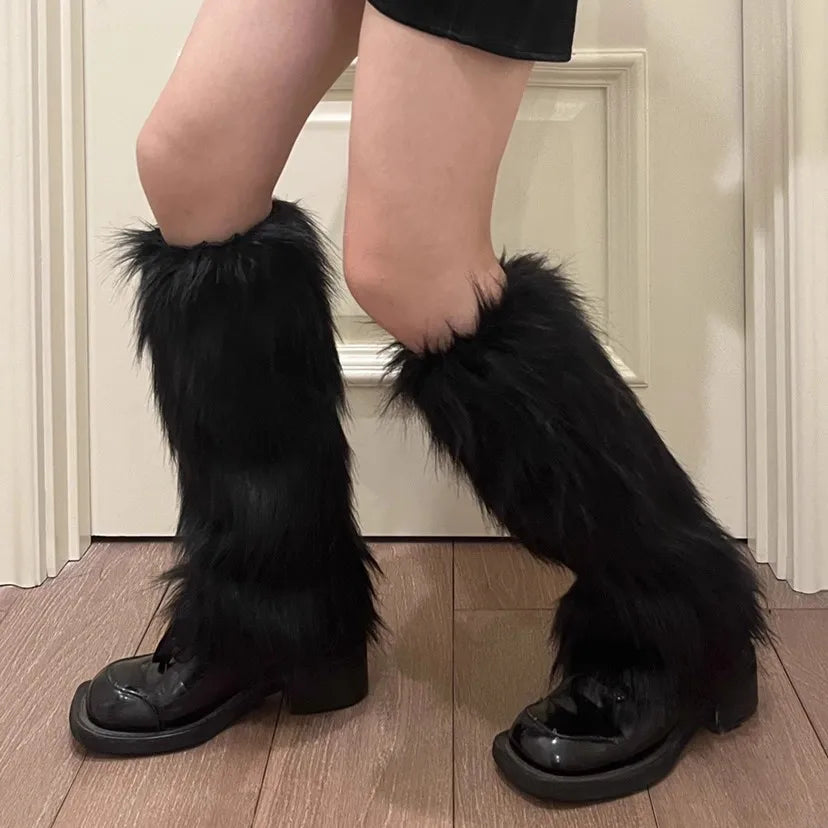Jambières Vintage en fausse fourrure Y2k , Harajuku, bottes chaudes en fourrure, chaussettes de couverture, accessoires de Cosplay, hiver