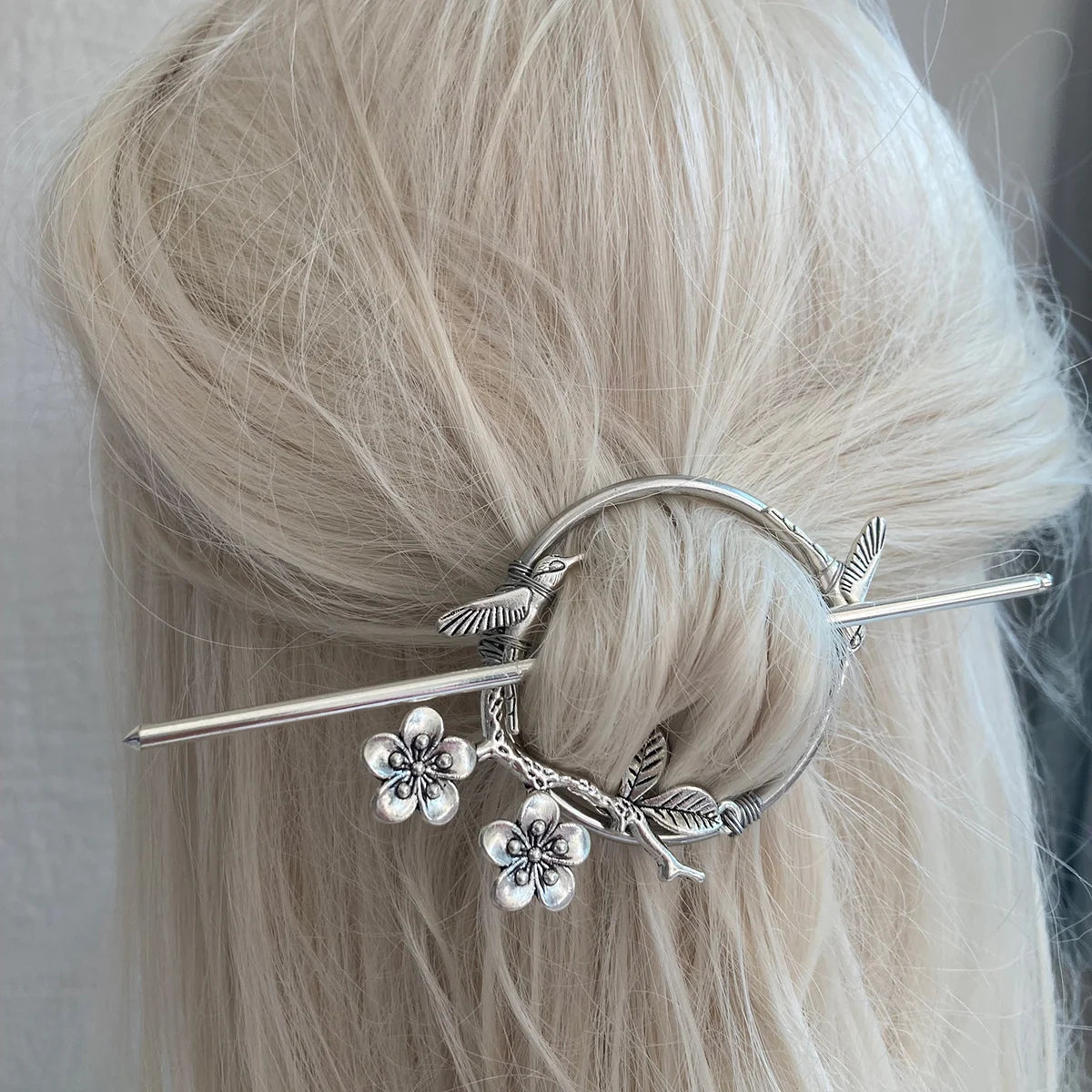 Elf Hair Fork Hair Stick Brooch Pin, BarCord with Flores Ramita C.P.