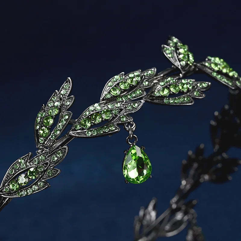 Vintage couronne diadème feuille de cristal elfe diadème cheveux accessoires pour femmes bijoux de Costume