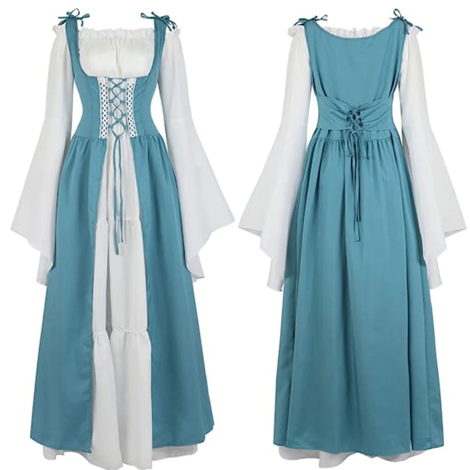Robe à lacets vintage médiévale pour femme, corset bandage, robe élégante, manches à volants, club de fête, Halloween