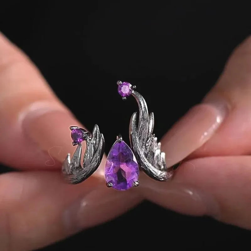 Bague elfe en Zircon violet de Style Punk rétro, anneau ouvert personnalisé, bijoux tendance et Cool pour femmes, cadeaux de vacances, nouvelle collection