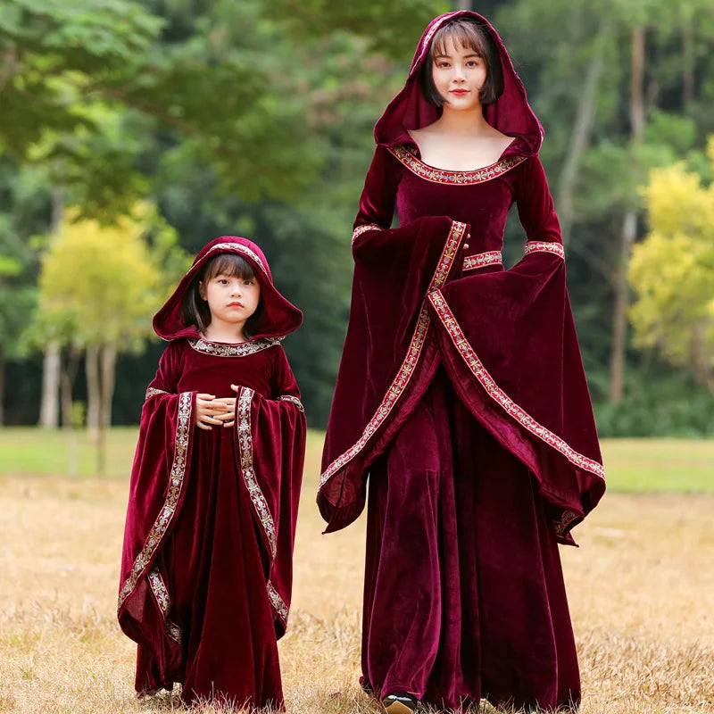 Robe à capuche de cour médiévale Vintage, Robe rouge Renaissance, petit chaperon rouge, Costume de Cosplay victorien d'halloween