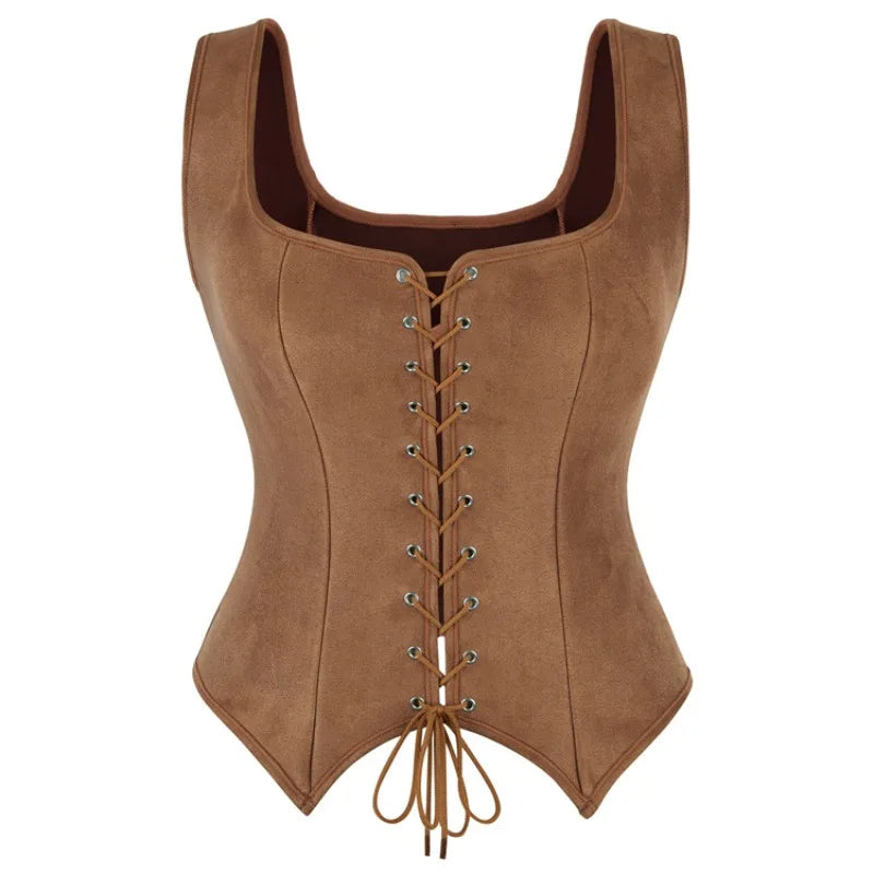 Corset en daim Vintage pour femmes médiévales, haut de Pirate victorien, gilet de dame, Costume de Cosplay Renaissance d'halloween