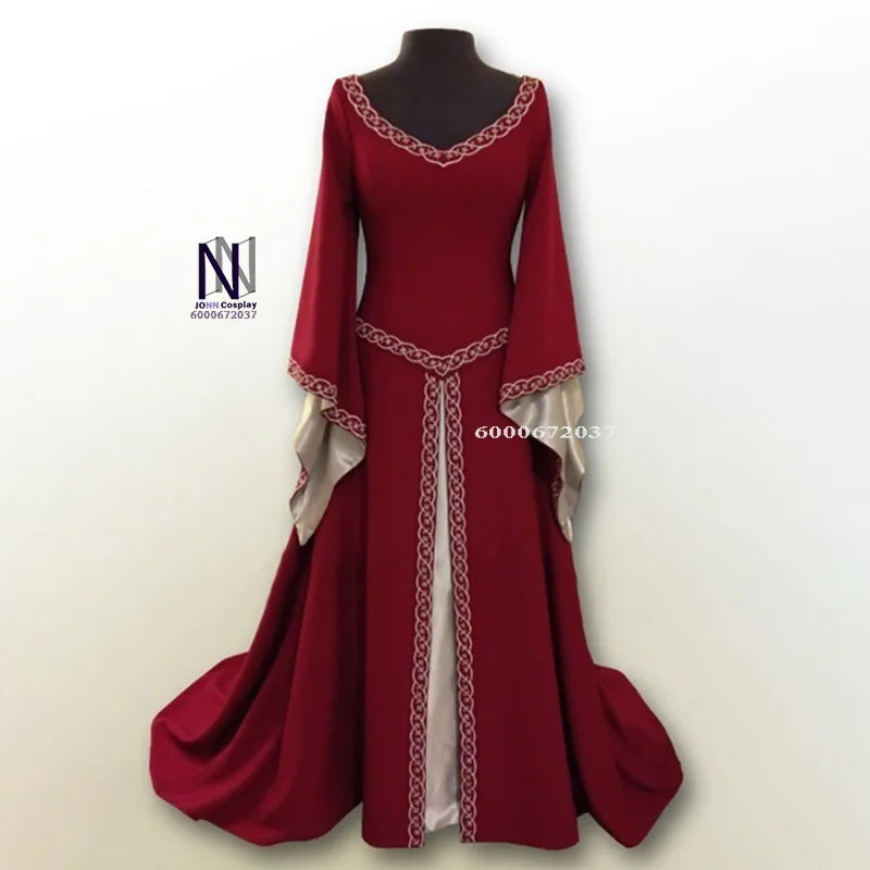 Robe de cosplay vintage médiévale Renaissance pour femme – Taille corset, longueur maxi, idéale pour Halloween