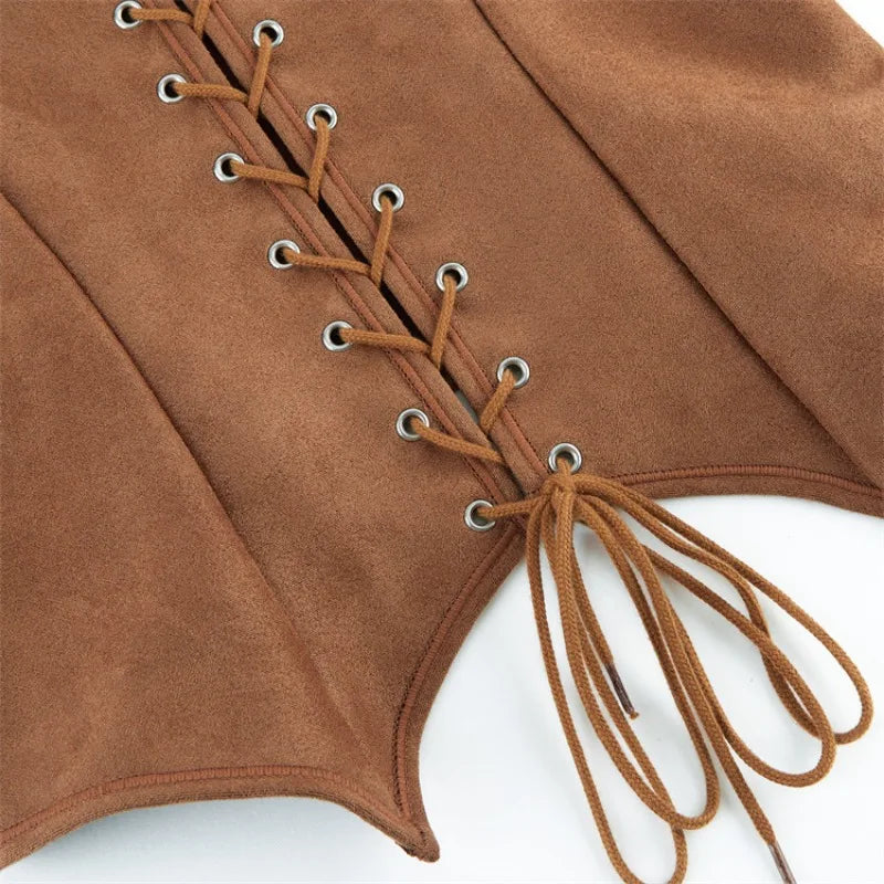 Corset en daim Vintage pour femmes médiévales, haut de Pirate victorien, gilet de dame, Costume de Cosplay Renaissance d'halloween