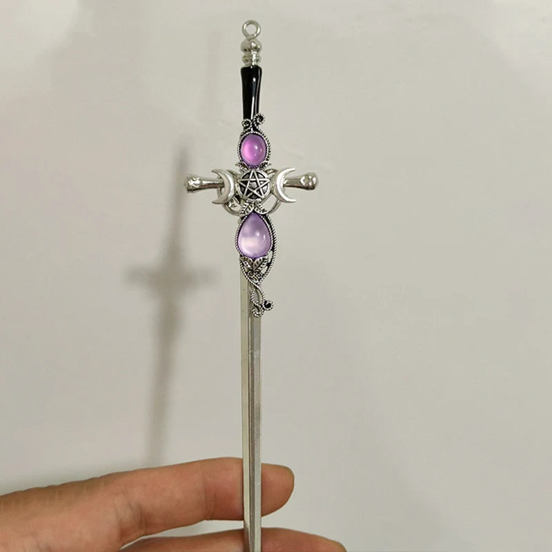 Bâtonnets à cheveux Dragon éthique, hache argentée, épée, accessoires pour cheveux, sorcière, serpent, Triple lune, pentagramme, épingle à cheveux
