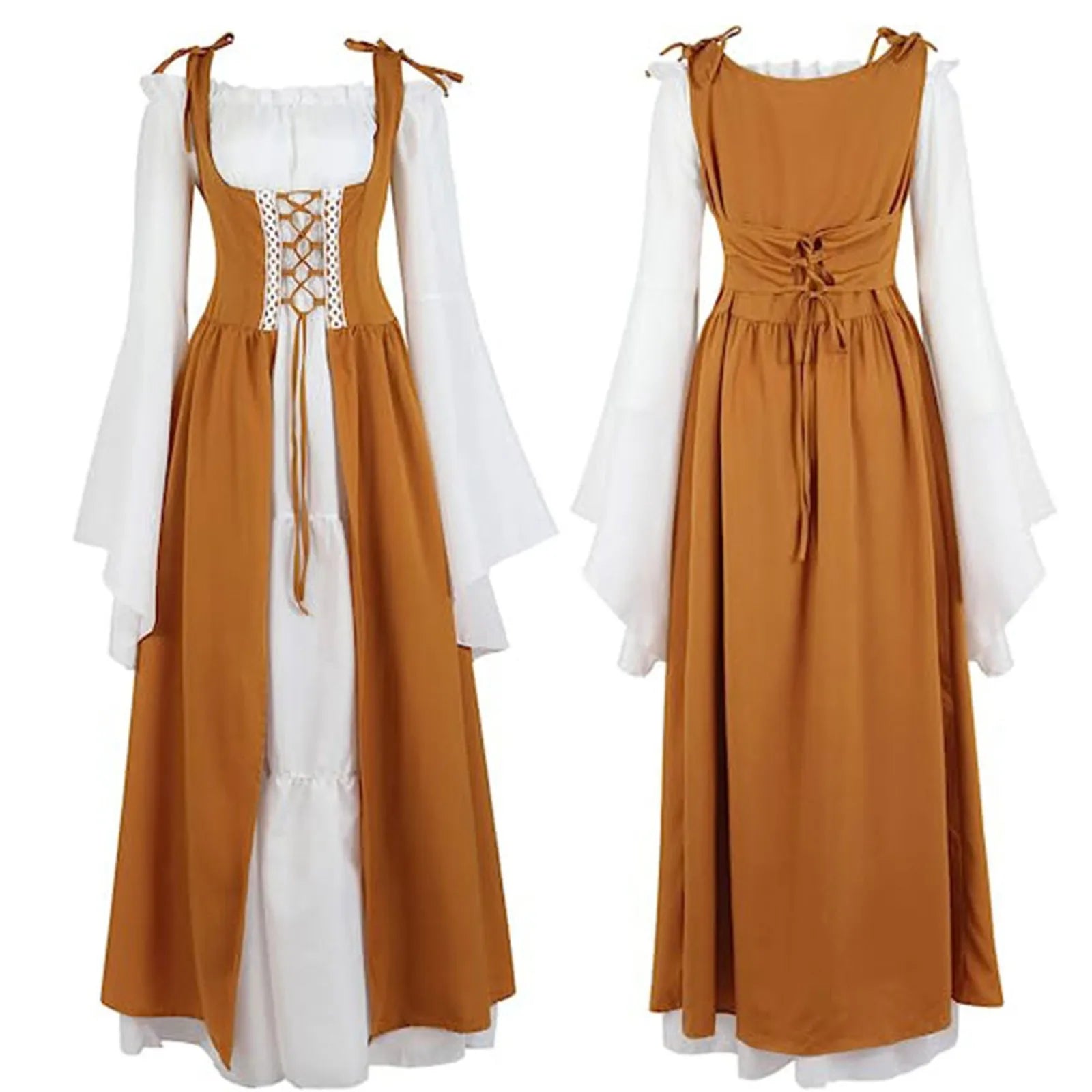 Robe à lacets vintage médiévale pour femme, corset bandage, robe élégante, manches à volants, club de fête, Halloween