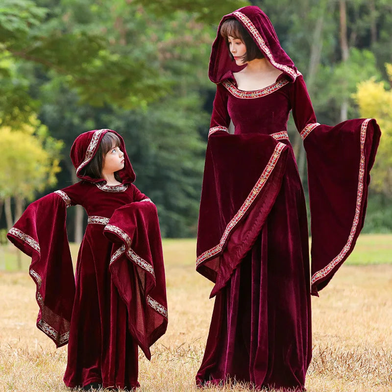 Robe à capuche de cour médiévale Vintage, Robe rouge Renaissance, petit chaperon rouge, Costume de Cosplay victorien d'halloween