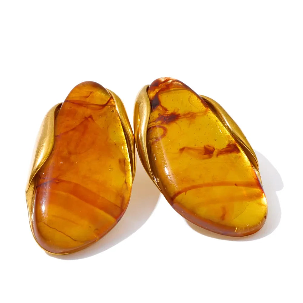 Yhpup nouveau Design marron vert Beige résine géométrique réglable anneau doré PVD acier inoxydable antirouille doigt bijoux cadeau