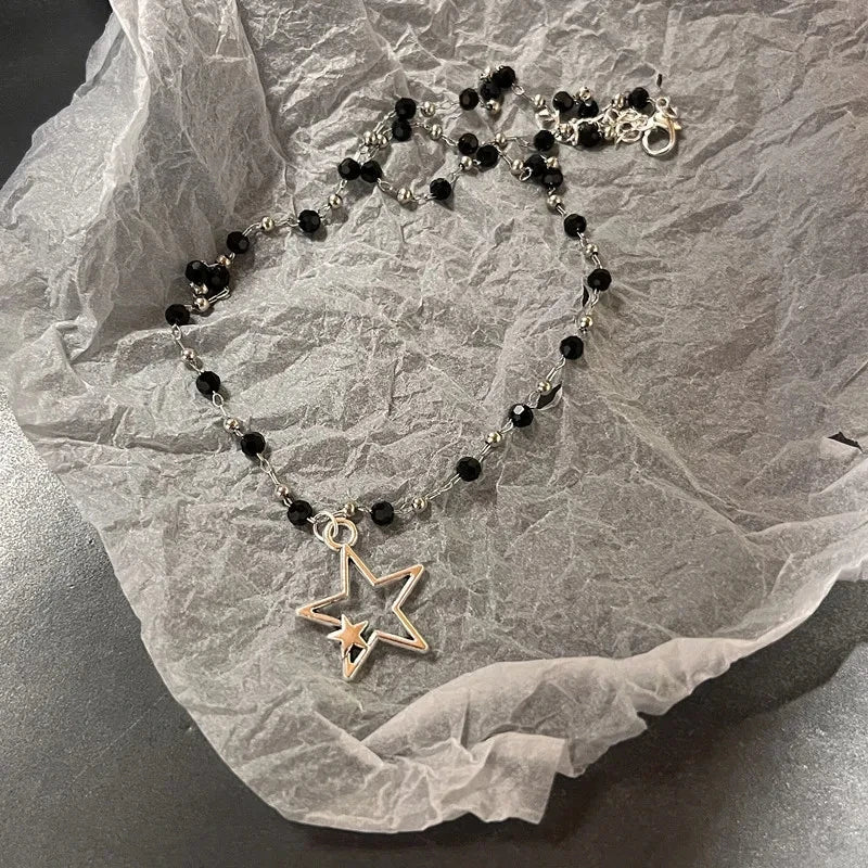 Collier Vintage avec pendentif étoile en corde de cuir pour femmes et hommes, couleur argent Antique, accessoires de bijoux esthétique Y2k