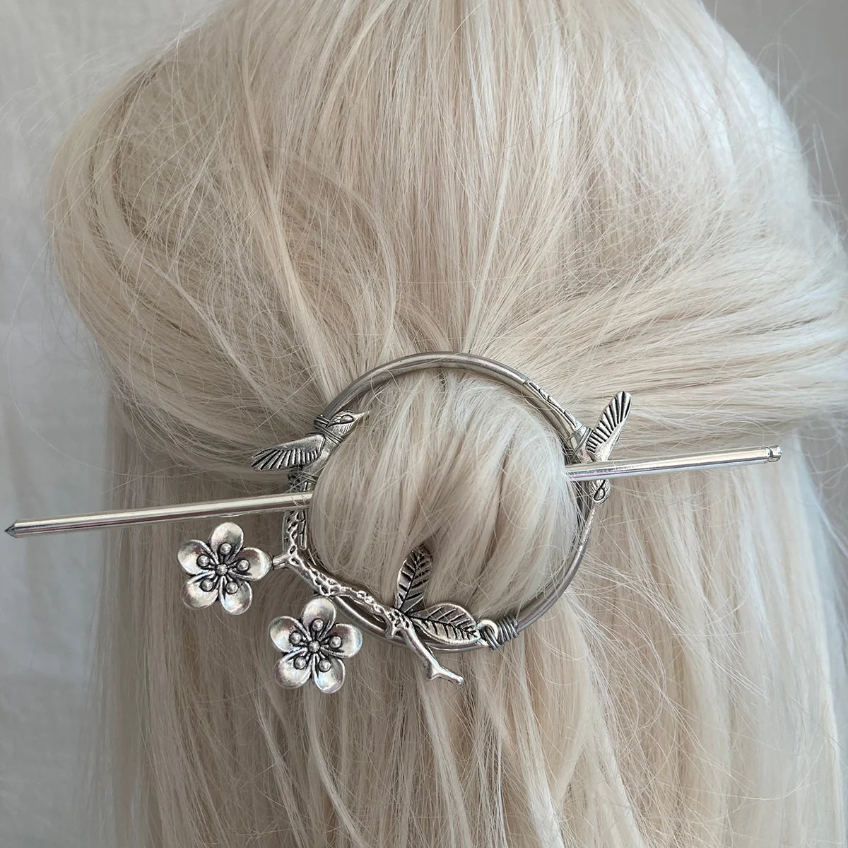 Elf Hair Fork Hair Stick Brooch Pin, BarCord with Flores Ramita C.P.