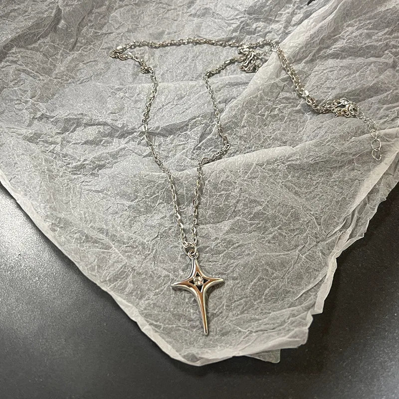 Collier Vintage avec pendentif étoile en corde de cuir pour femmes et hommes, couleur argent Antique, accessoires de bijoux esthétique Y2k